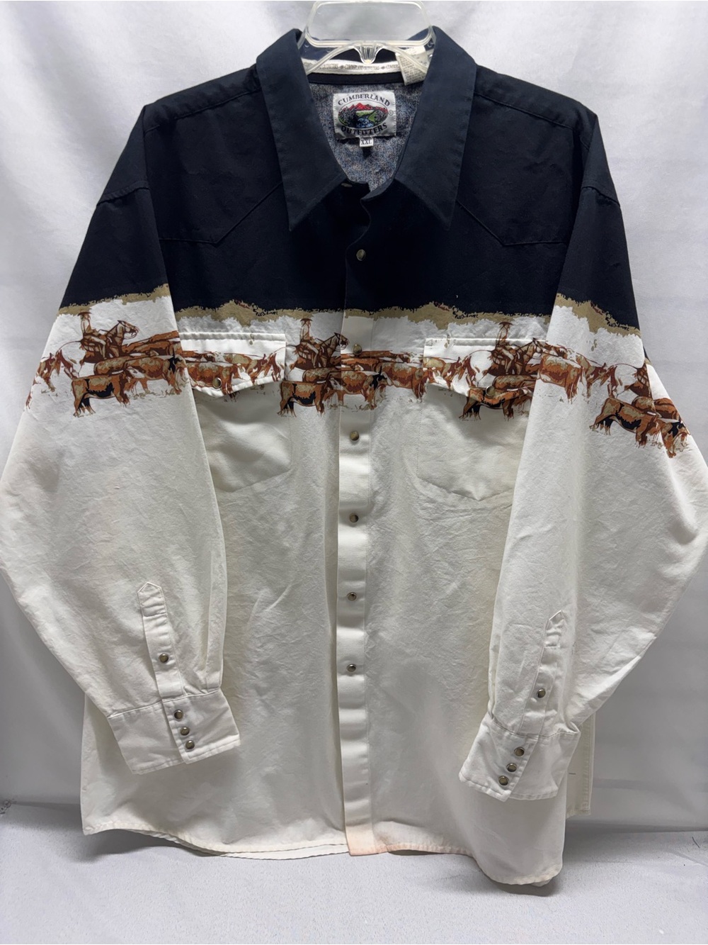 Vintage Cumberland Outfitters XXLarge Western Shirt Pearl Snap Cowboys/Cattle**